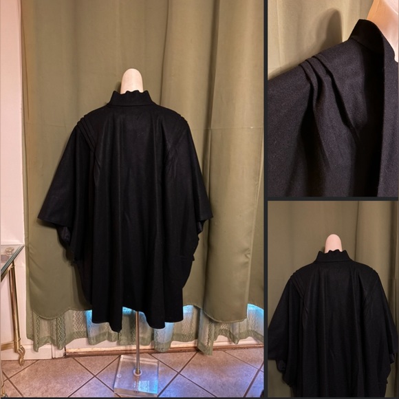 Vintage Black South American Vicuña Cactus Embroidered Wool Aztec Poncho Cape - Picture 3 of 10